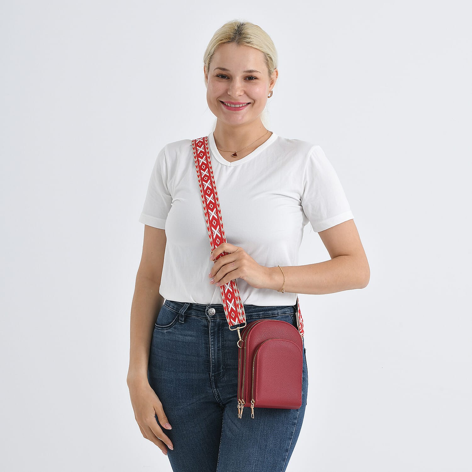 La Marey Dark Red Faux Leather Crossbody Bag