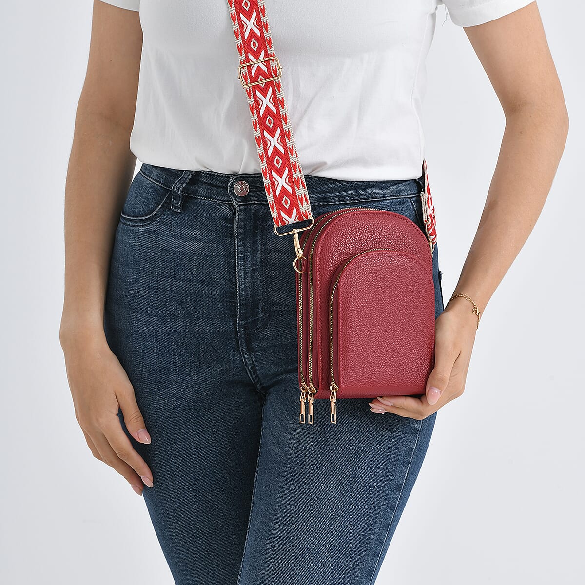 La Marey Dark Red Faux Leather Crossbody Bag image number 3
