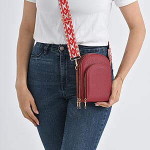 La Marey Dark Red Faux Leather Crossbody Bag