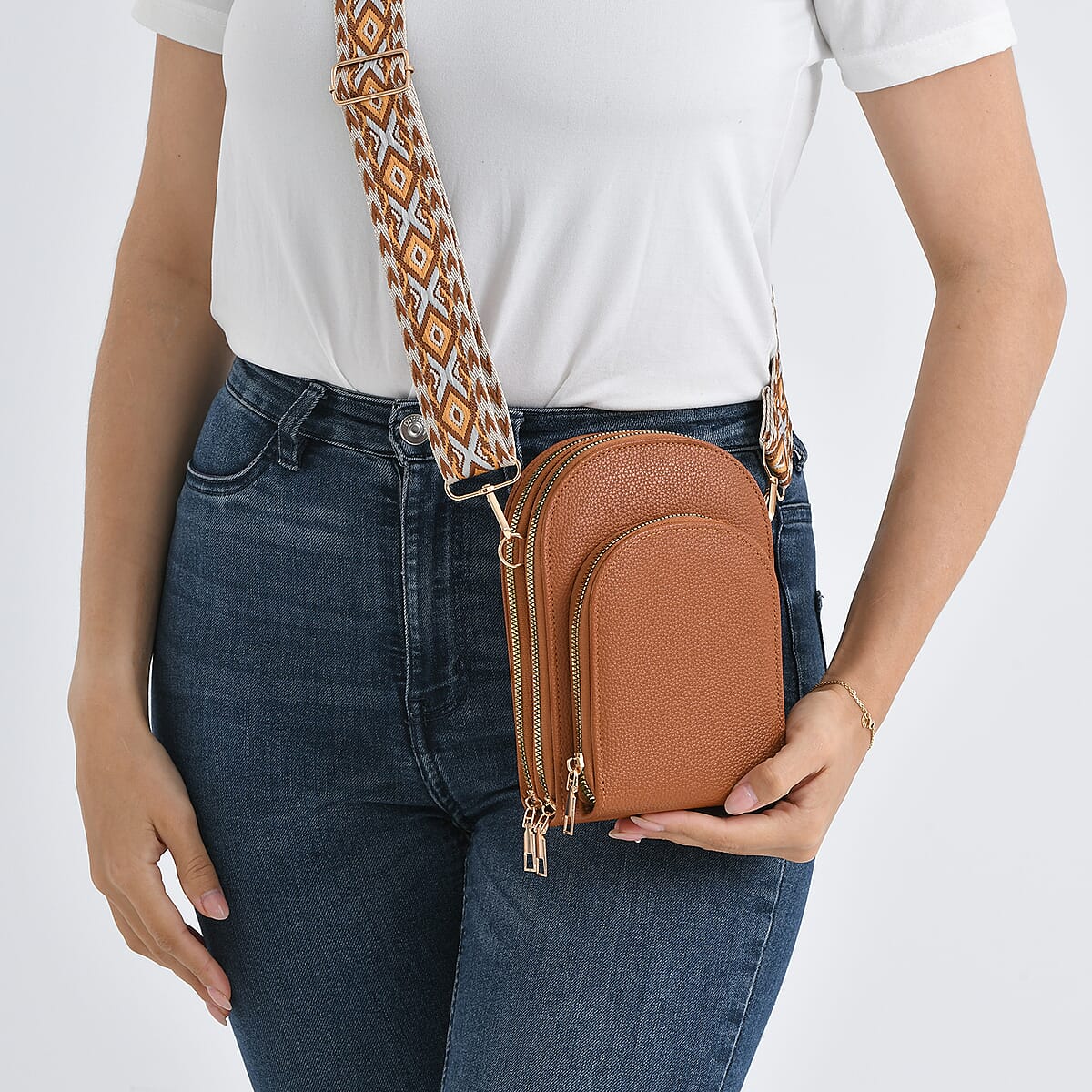 La Marey Brown Faux Leather Crossbody Bag image number 3