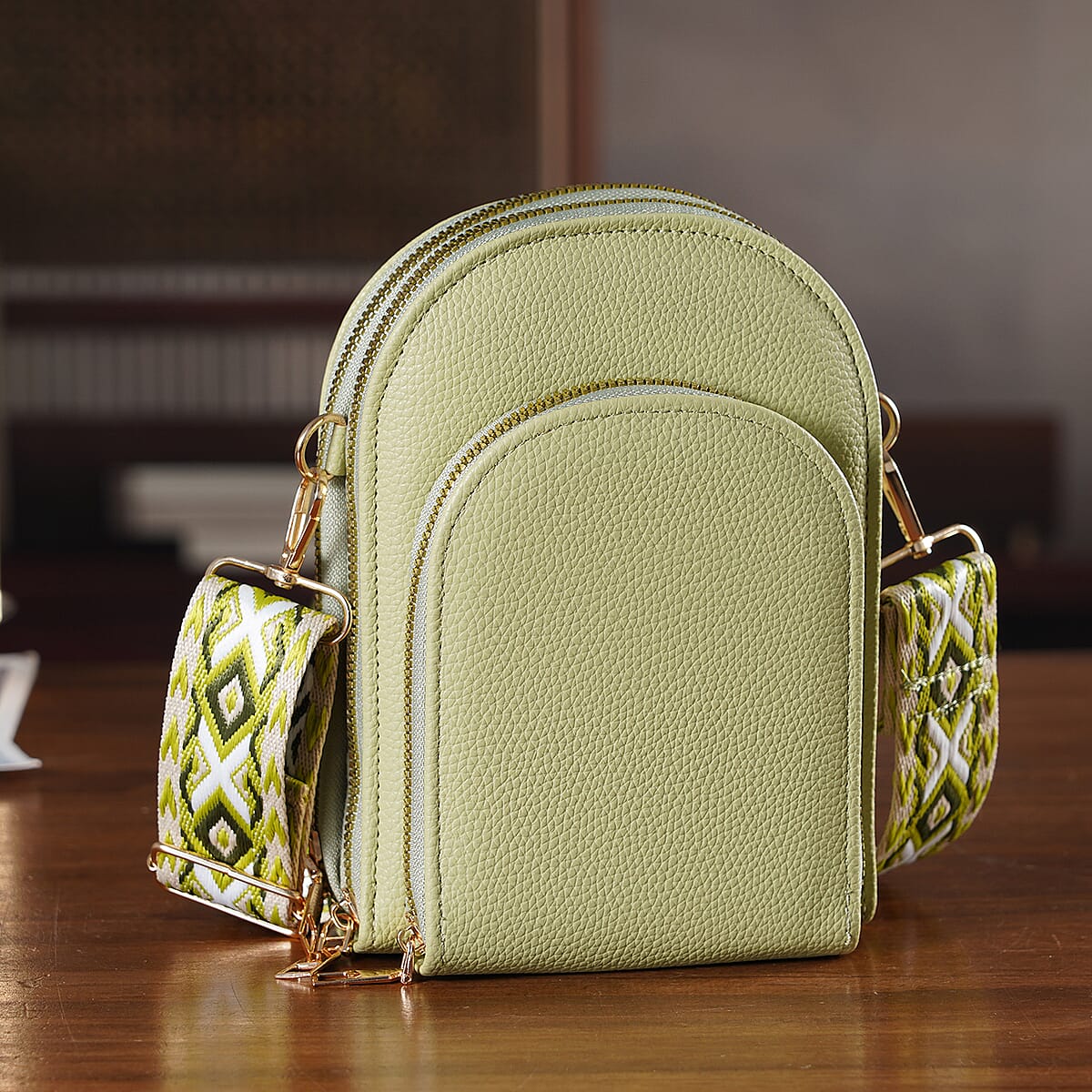 La Marey Green Faux Leather Crossbody Bag image number 1