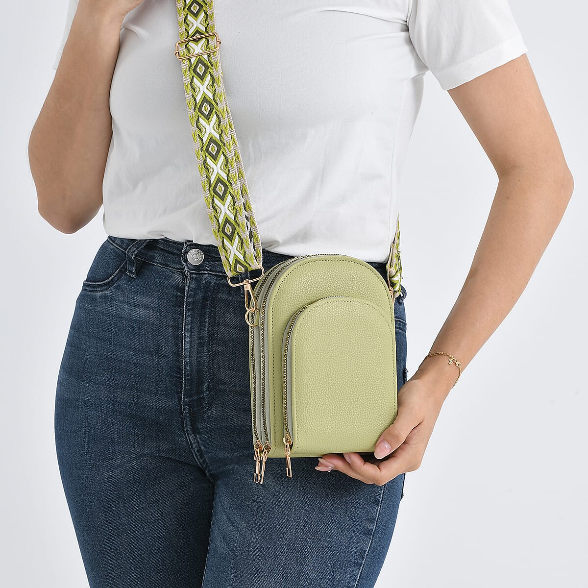 La Marey Green Faux Leather Crossbody Bag image number 3