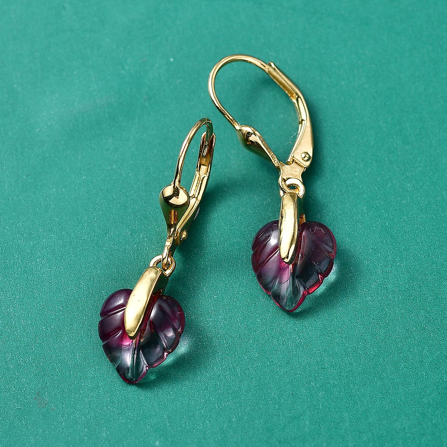 GP Pink Bi Color Glass Earrings in 18K Vermeil Yellow Gold Over Sterling Silver