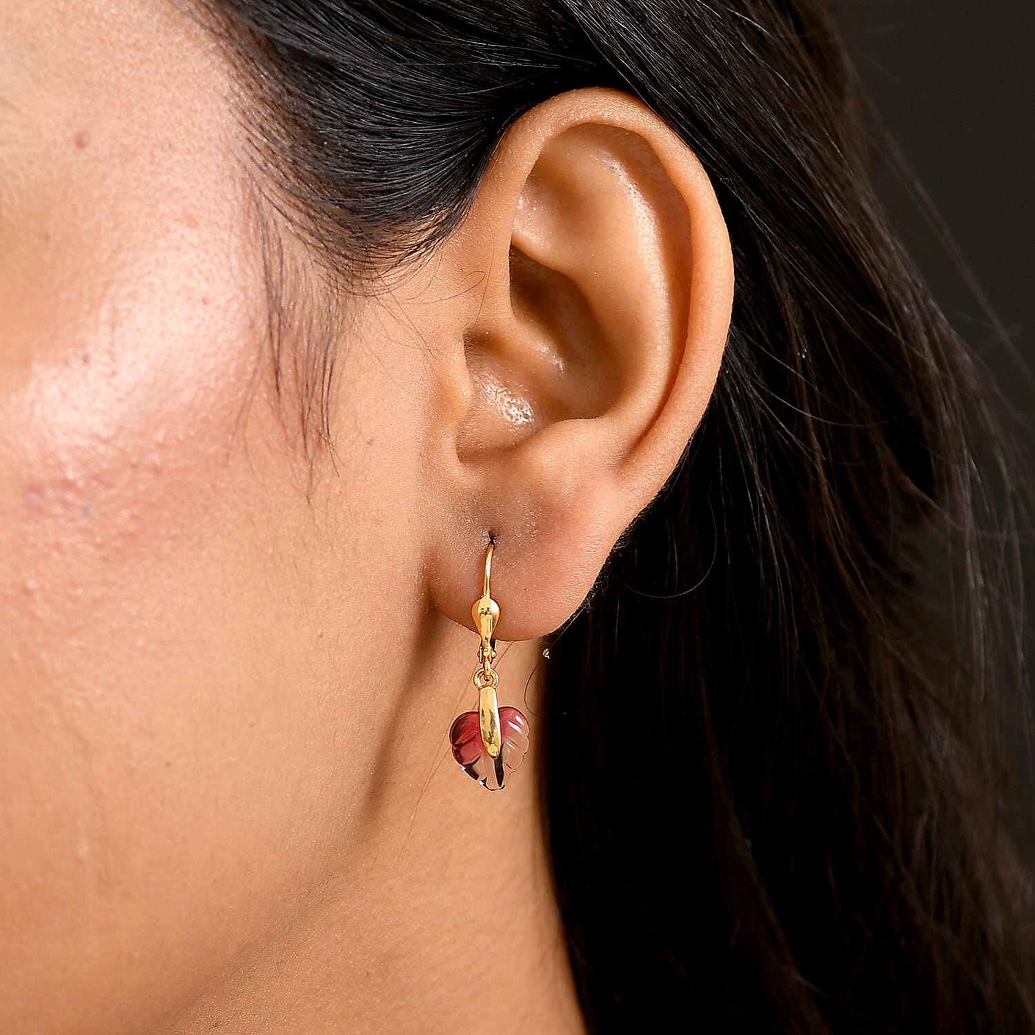 GP Pink Bi Color Glass Earrings in 18K Vermeil Yellow Gold Over Sterling Silver