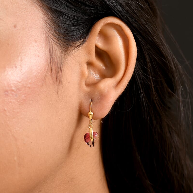 GP Pink Bi Color Glass Earrings in 18K Vermeil Yellow Gold Over Sterling Silver