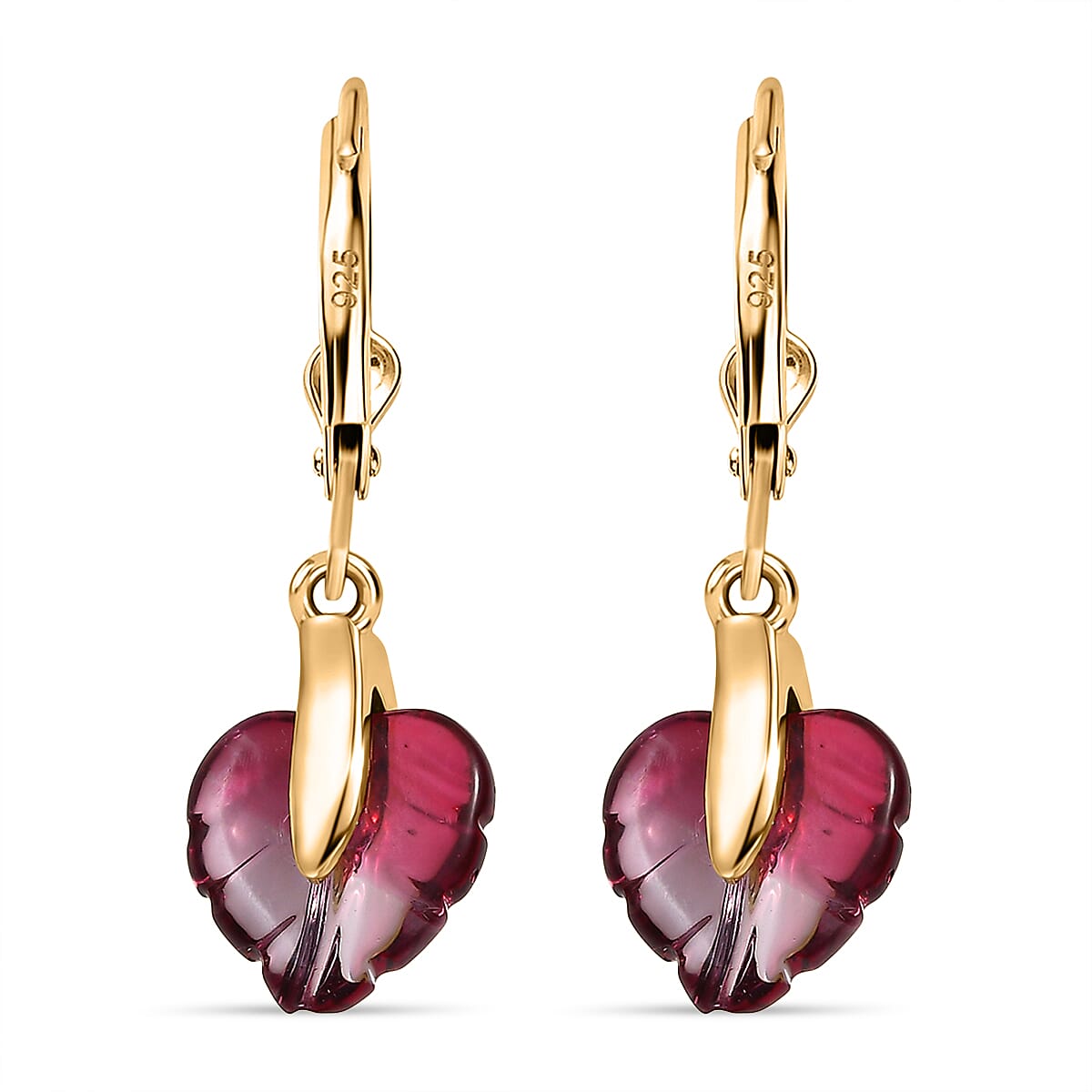 GP Pink Bi Color Glass Earrings in 18K Vermeil Yellow Gold Over Sterling Silver