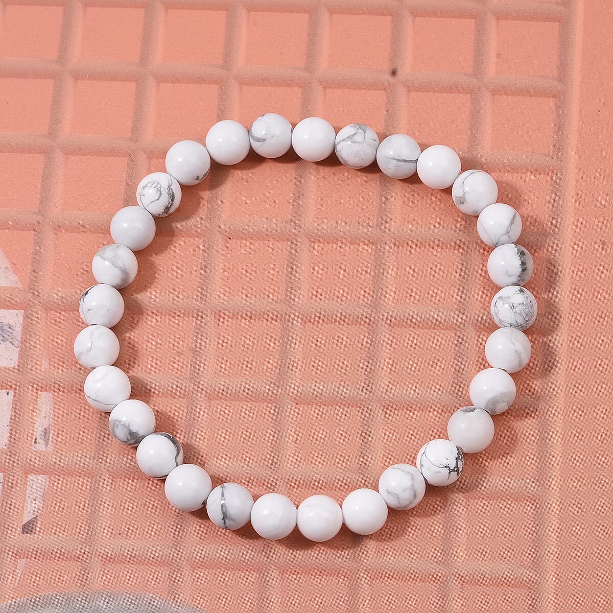 White Howlite Beaded Stretch Bracelet 48.00 ctw image number 1