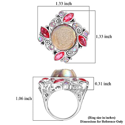 Sajen Silver Pink Pearl Dyed Window Drusy Quartz, Multi Gemstone Ring in Rhodium Over Sterling Silver 15.80 ctw (Size 6.0)