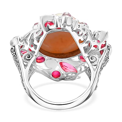Sajen Silver Pink Pearl Dyed Window Drusy Quartz, Multi Gemstone Ring in Rhodium Over Sterling Silver 15.80 ctw (Size 7.0)