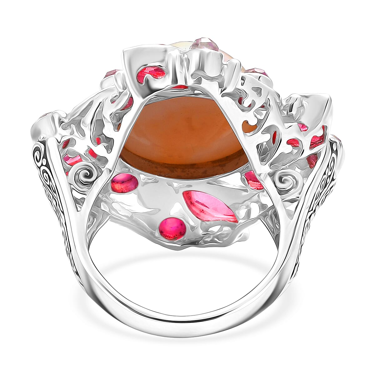 Sajen Silver Pink Pearl Dyed Window Drusy Quartz, Multi Gemstone Ring in Rhodium Over Sterling Silver 15.80 ctw (Size 8.0) image number 4