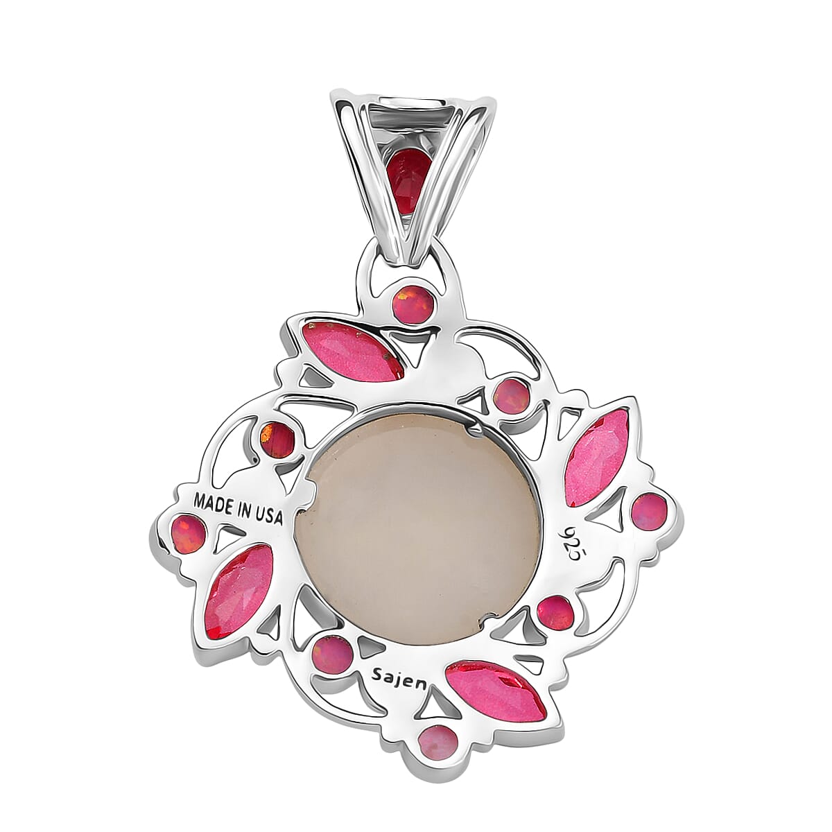 Sajen Silver Pink Pearl Dyed Window Drusy Quartz, Multi Gemstone Pendant without Chain in Rhodium Over Sterling Silver 16.40 ctw