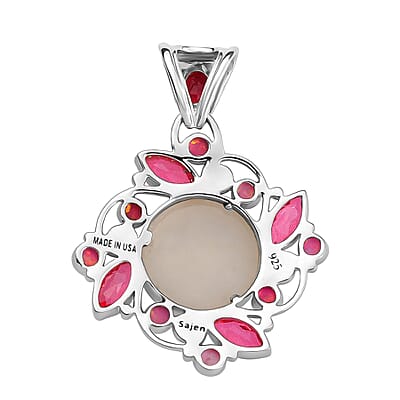 Sajen Silver Pink Pearl Dyed Window Drusy Quartz, Multi Gemstone Pendant without Chain in Rhodium Over Sterling Silver 16.40 ctw