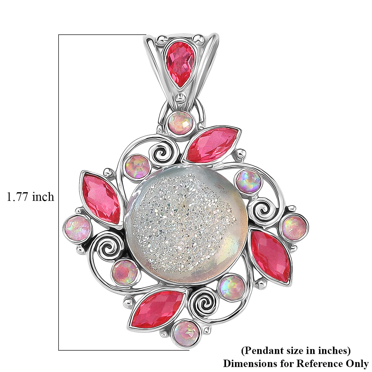 Sajen Silver Pink Pearl Dyed Window Drusy Quartz, Multi Gemstone Pendant without Chain in Rhodium Over Sterling Silver 16.40 ctw image number 5