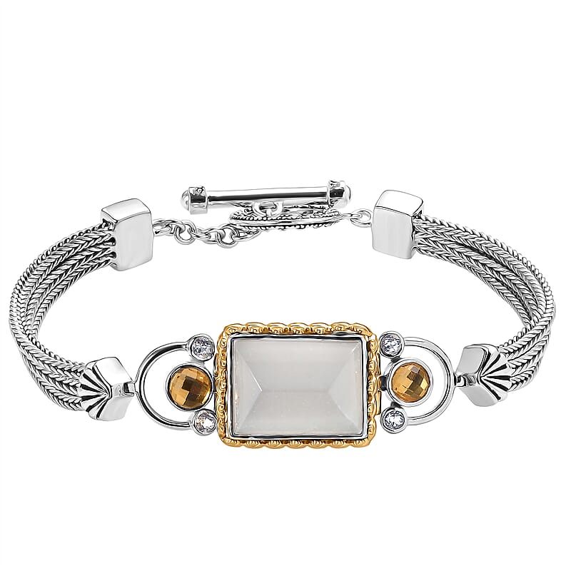 Sajen Silver Grey Moonstone and Multi Gemstone 12.70 ctw Bracelet in 18K Vermeil YG and Rhodium Over Sterling Silver (7.25 In)