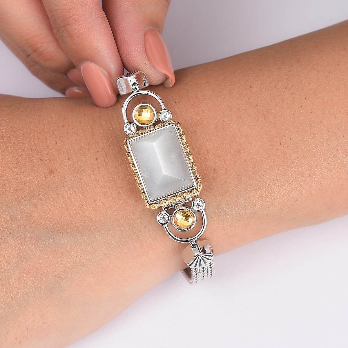 Sajen Silver Grey Moonstone and Multi Gemstone 12.70 ctw Bracelet in 18K Vermeil YG and Rhodium Over Sterling Silver (7.25 In) image number 2