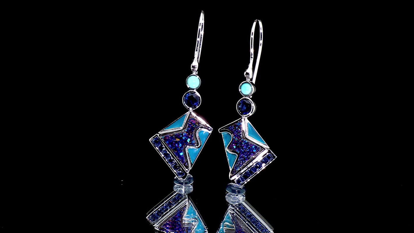 Sajen Silver Flat Blue Sapphire Drusy Quartz, Multi Gemstone Earrings in Rhodium Over Sterling Silver 5.00 ctw