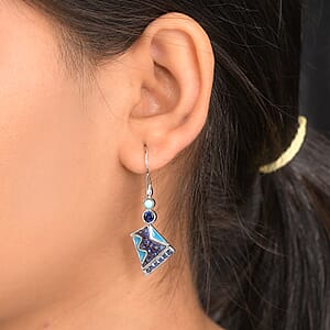 Sajen Silver Flat Blue Sapphire Drusy Quartz, Multi Gemstone Earrings in Rhodium Over Sterling Silver 5.00 ctw