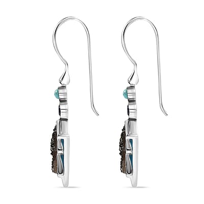 Sajen Silver Flat Blue Sapphire Drusy Quartz, Multi Gemstone Earrings in Rhodium Over Sterling Silver 5.00 ctw