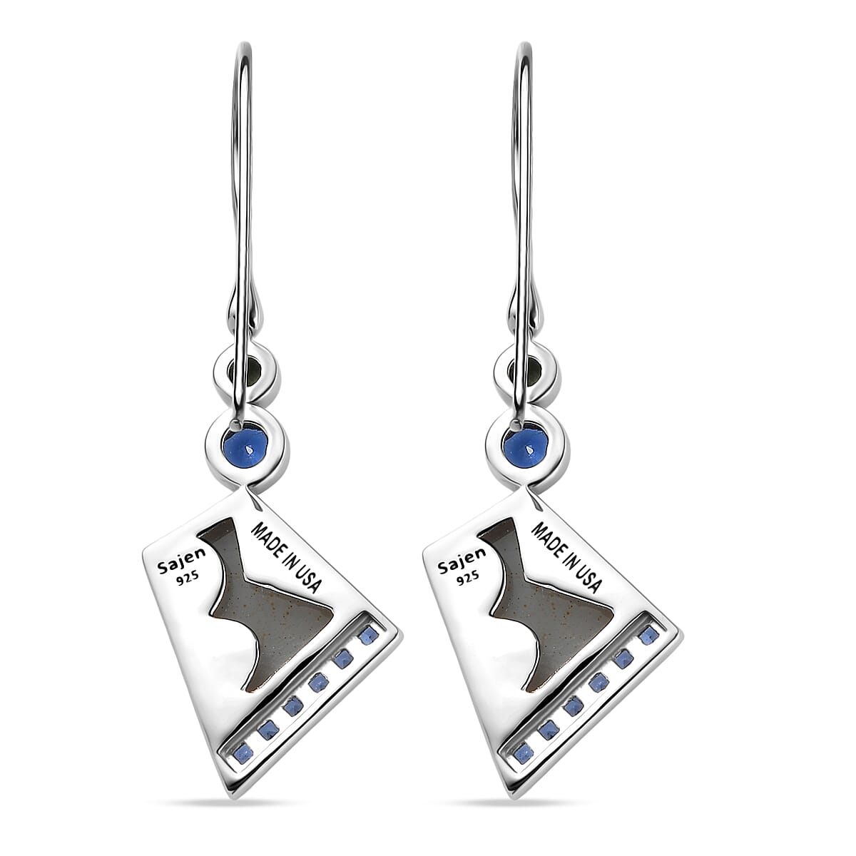 Sajen Silver Flat Blue Sapphire Drusy Quartz, Multi Gemstone Earrings in Rhodium Over Sterling Silver 5.00 ctw image number 5