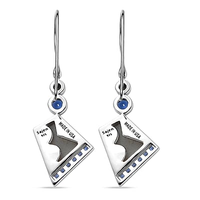 Sajen Silver Flat Blue Sapphire Drusy Quartz, Multi Gemstone Earrings in Rhodium Over Sterling Silver 5.00 ctw