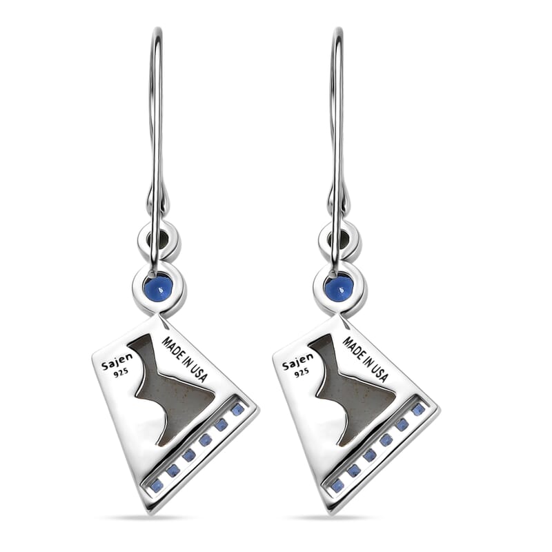 Sajen Silver Flat Blue Sapphire Drusy Quartz, Multi Gemstone Earrings in Rhodium Over Sterling Silver 5.00 ctw
