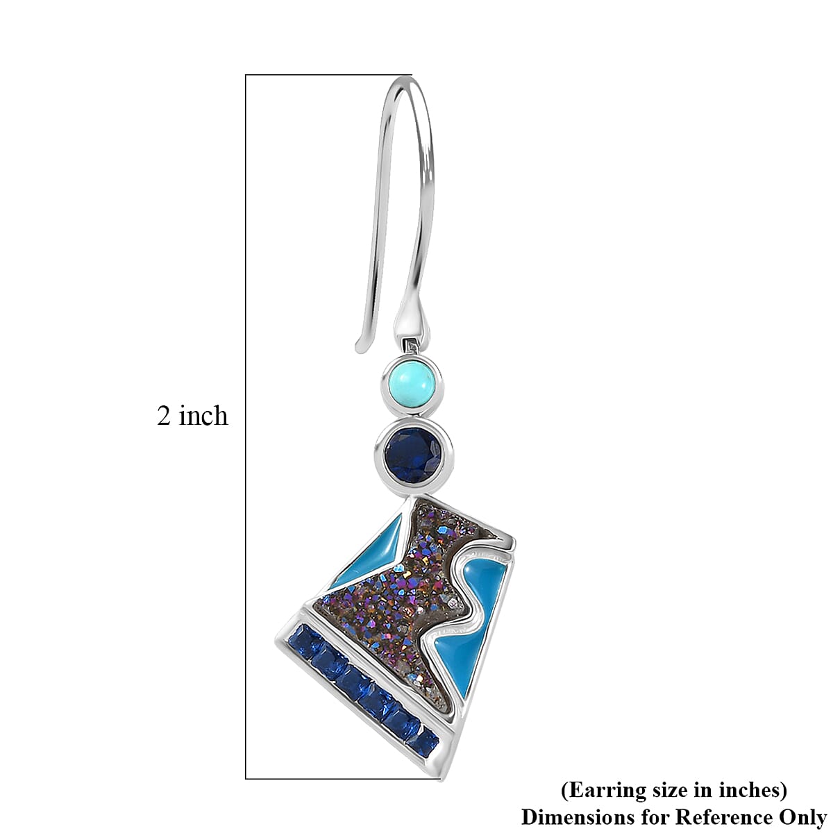 Sajen Silver Flat Blue Sapphire Drusy Quartz, Multi Gemstone Earrings in Rhodium Over Sterling Silver 5.00 ctw image number 6