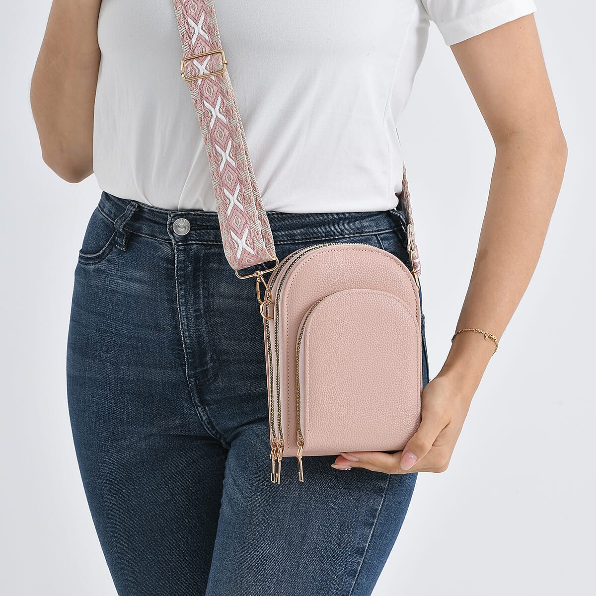 La Marey Pink Faux Leather Crossbody Bag image number 3