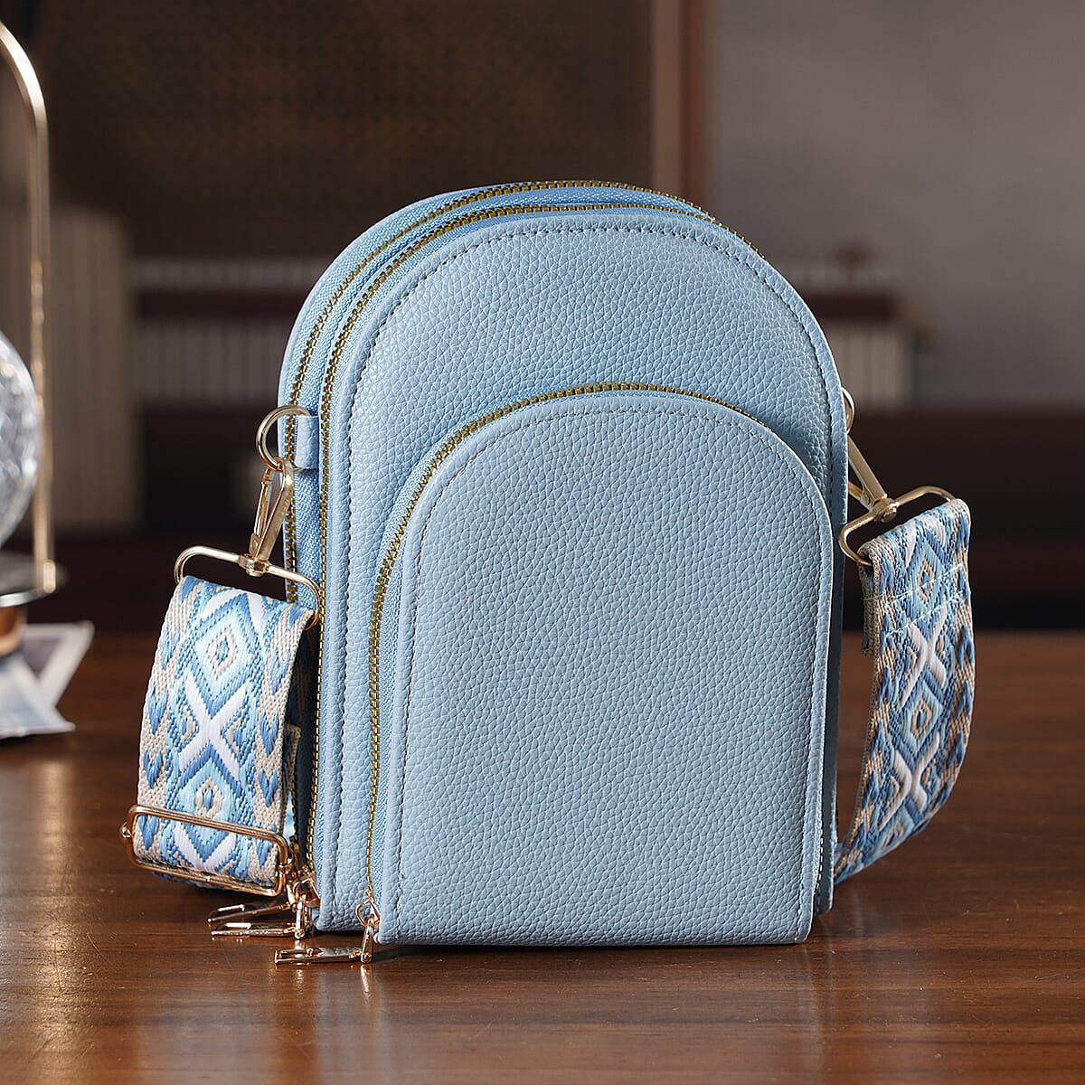 La Marey Blue Faux Leather Crossbody Bag image number 1