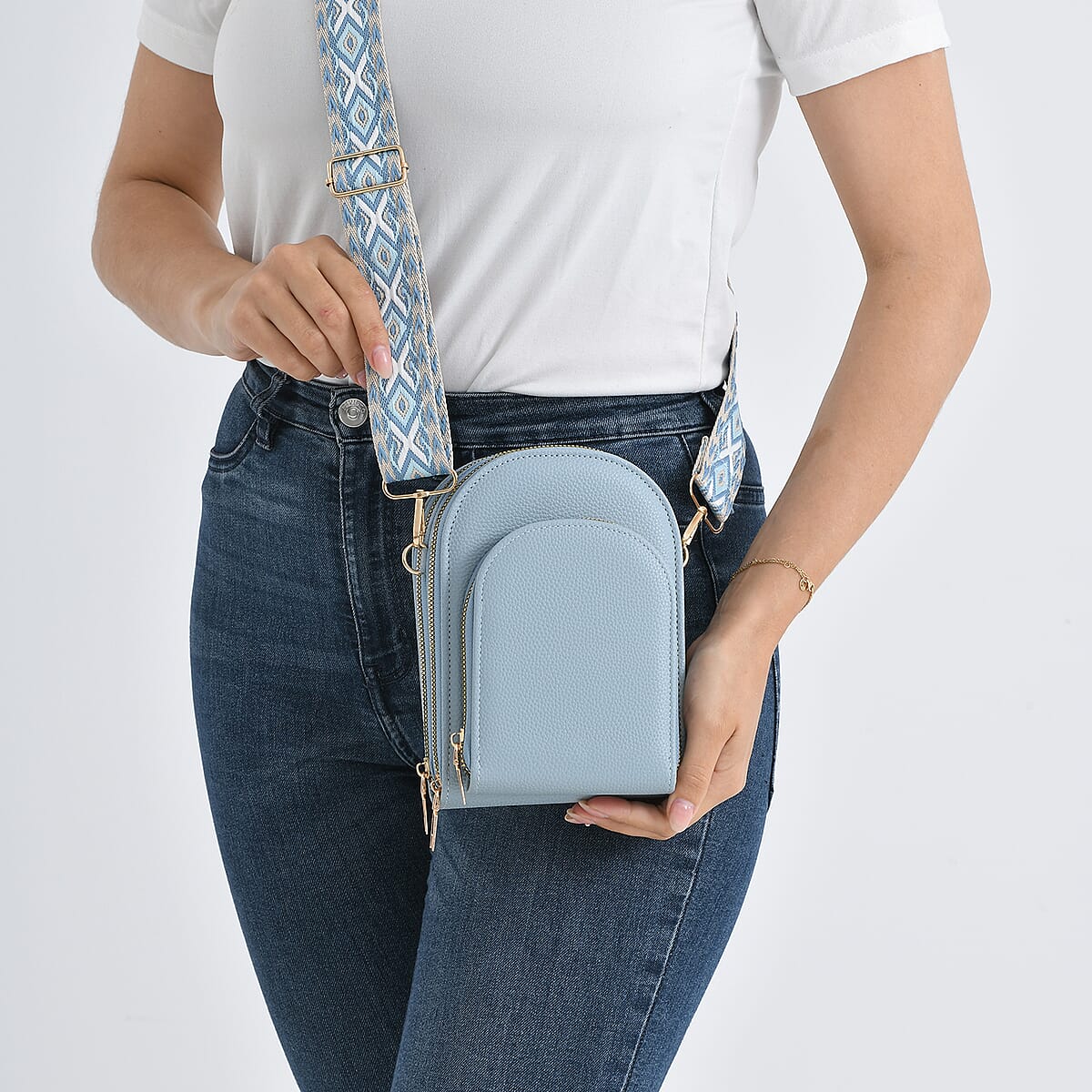 La Marey Blue Faux Leather Crossbody Bag image number 3