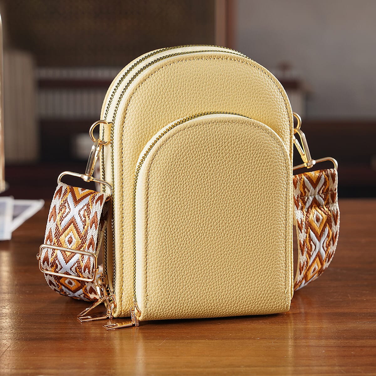 La Marey Yellow Faux Leather Crossbody Bag image number 1