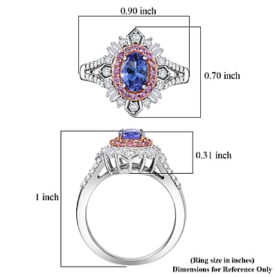 D'Joy Tanzanite and Multi Gemstone 1.70 ctw Starburst Halo Ring in Rhodium Over Sterling Silver (Size 10.0)