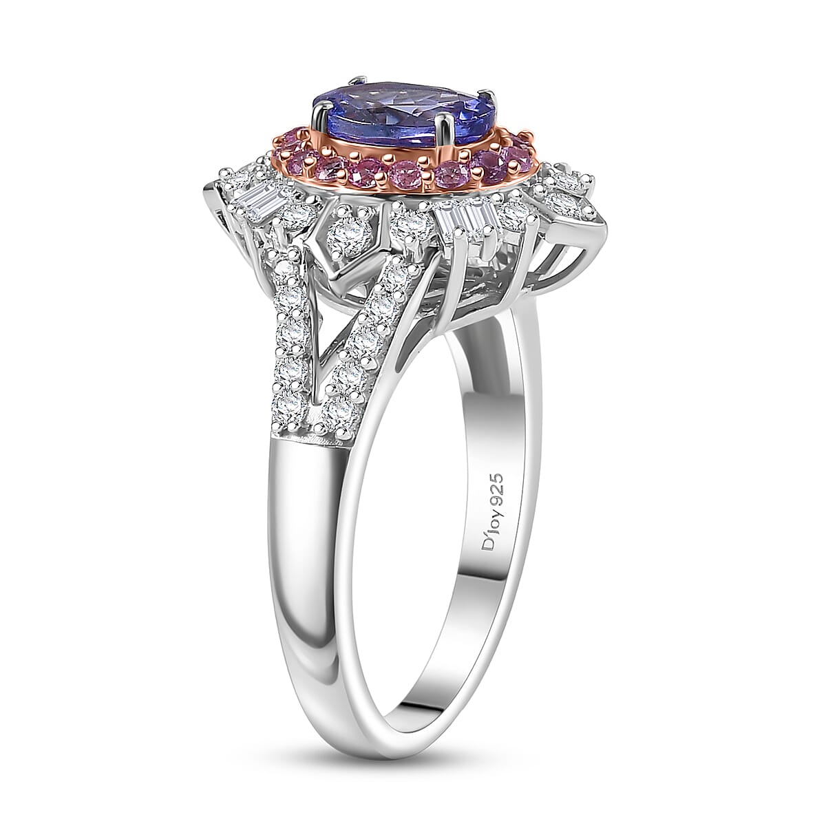 D'Joy Tanzanite and Multi Gemstone 1.70 ctw Starburst Halo Ring in Rhodium Over Sterling Silver (Size 6.0) image number 3