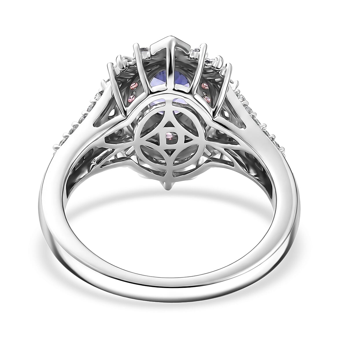 D'Joy Tanzanite and Multi Gemstone 1.70 ctw Starburst Halo Ring in Rhodium Over Sterling Silver (Size 6.0) image number 4