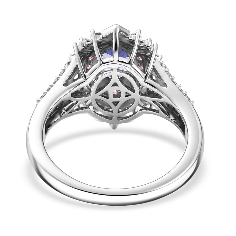 D'Joy Tanzanite and Multi Gemstone 1.70 ctw Starburst Halo Ring in Rhodium Over Sterling Silver (Size 7.0)