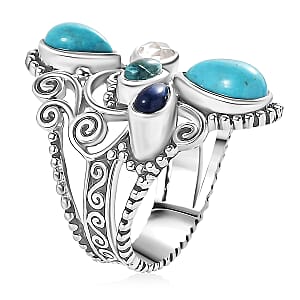 Sajen Silver Arizona Turquoise, Multi Gemstone Ring in Rhodium Over Sterling Silver 3.30 ctw (Size 10.0)