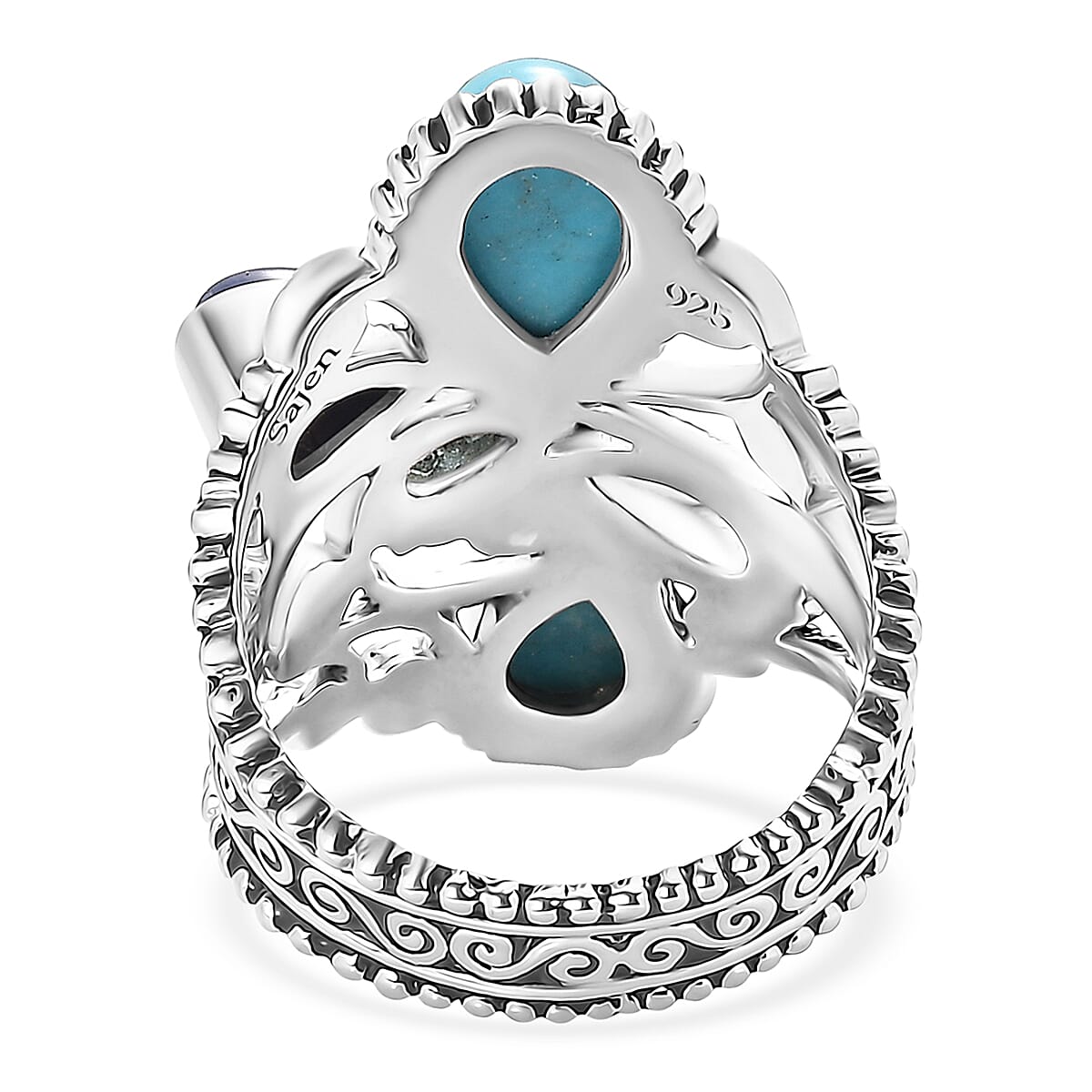Sajen Silver Arizona Turquoise, Multi Gemstone Ring in Rhodium Over Sterling Silver (Size 10.0) 3.30 ctw image number 4