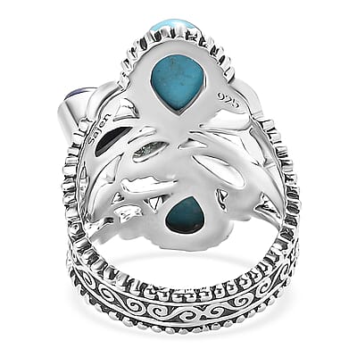 Sajen Silver Arizona Turquoise, Multi Gemstone Ring in Rhodium Over Sterling Silver 3.30 ctw (Size 10.0)