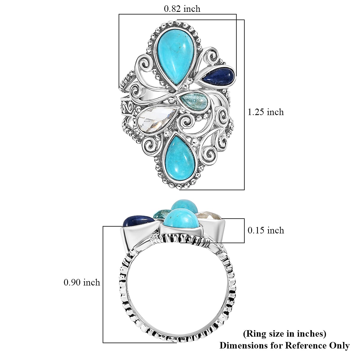 Sajen Silver Arizona Turquoise, Multi Gemstone Ring in Rhodium Over Sterling Silver (Size 10.0) 3.30 ctw image number 5
