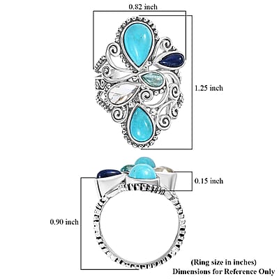 Sajen Silver Arizona Turquoise, Multi Gemstone Ring in Rhodium Over Sterling Silver 3.30 ctw (Size 10.0)