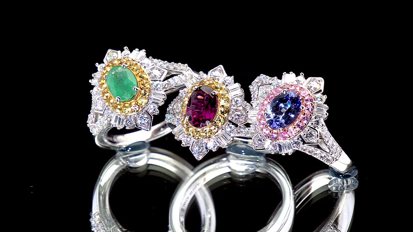D'Joy Tanzanite, Multi Gemstone Ring in Rhodium Over Sterling Silver (Size 10.0) 1.70 ctw