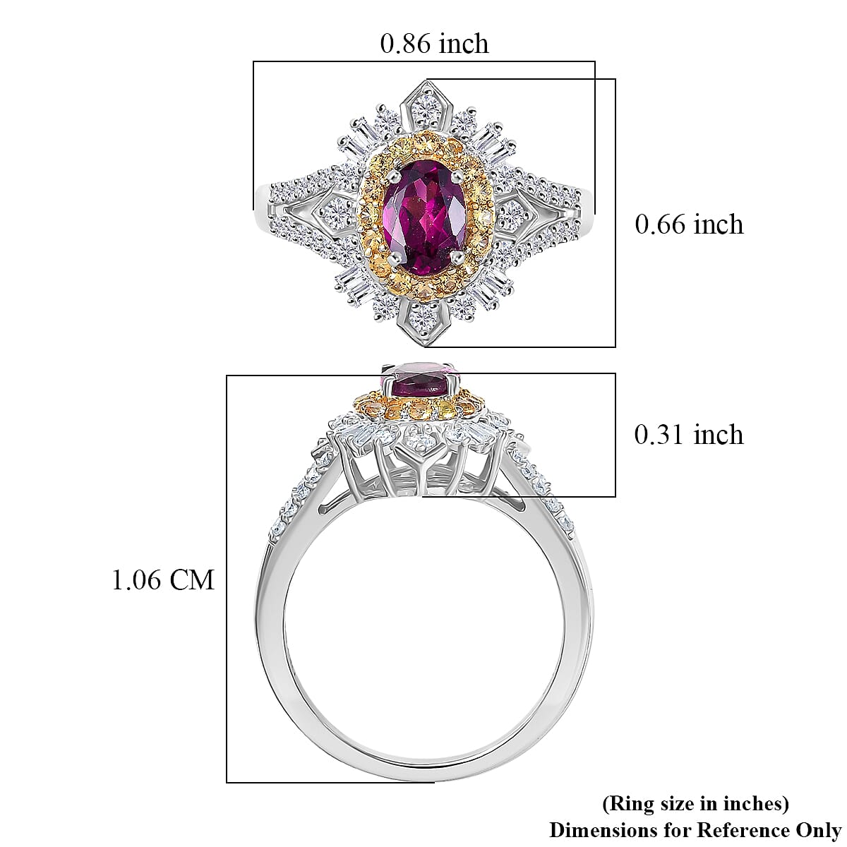D'Joy Radiant Ember Garnet and Multi Gemstone 1.85 ctw Starburst Halo Ring in Rhodium Over Sterling Silver (Size 5.0) image number 5