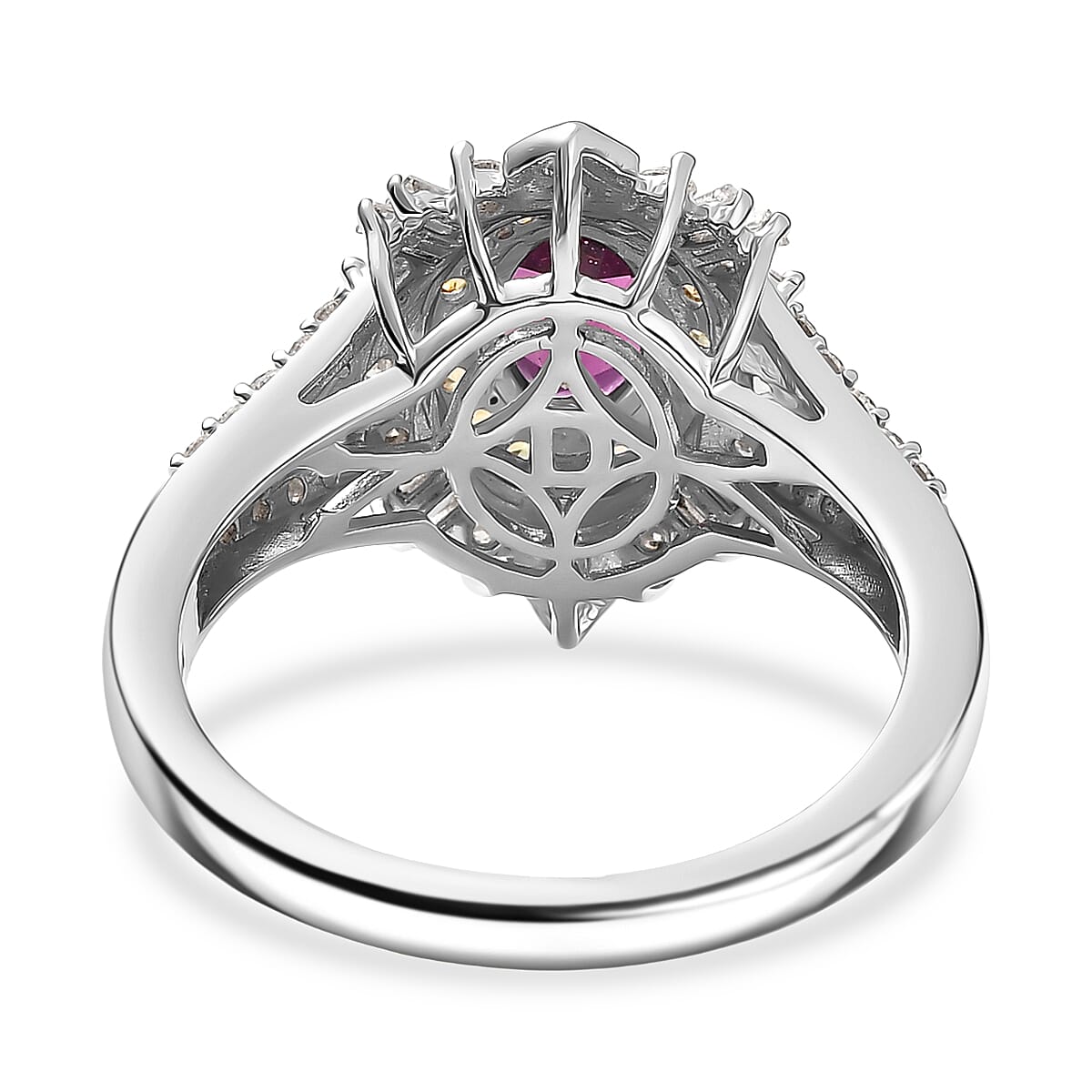 D'Joy Radiant Ember Garnet and Multi Gemstone 1.85 ctw Starburst Halo Ring in Rhodium Over Sterling Silver (Size 9.0) image number 4