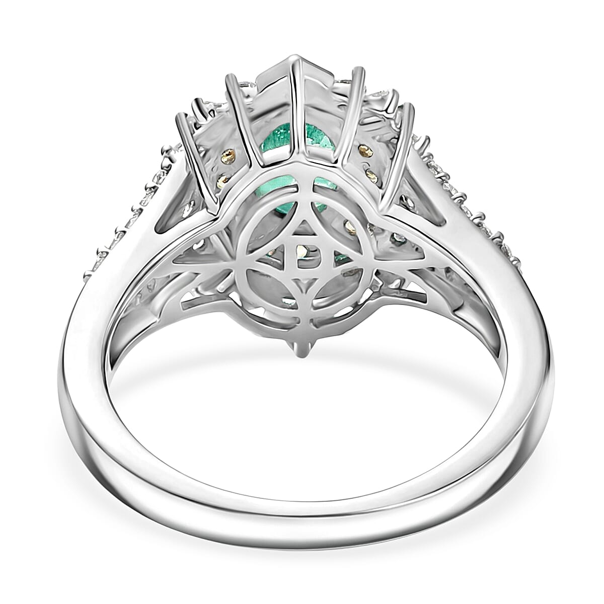 D'Joy Kagem Zambian Emerald and Multi Gemstone 1.70 ctw Starburst Halo Ring in Rhodium Over Sterling Silver (Size 10.0) image number 4