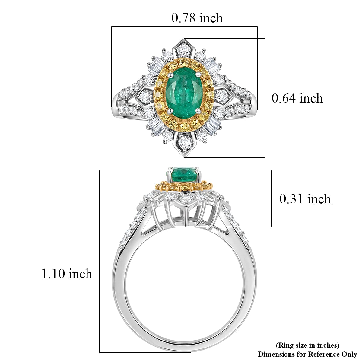 D'Joy Kagem Zambian Emerald and Multi Gemstone 1.70 ctw Starburst Halo Ring in Rhodium Over Sterling Silver (Size 10.0) image number 5