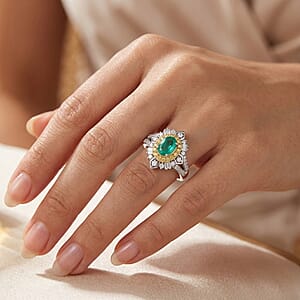 D'Joy Kagem Zambian Emerald and Multi Gemstone 1.70 ctw Starburst Halo Ring in Rhodium Over Sterling Silver (Size 8.0)