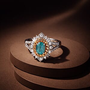 D'Joy Kagem Zambian Emerald and Multi Gemstone 1.70 ctw Starburst Halo Ring in Rhodium Over Sterling Silver (Size 9.0)