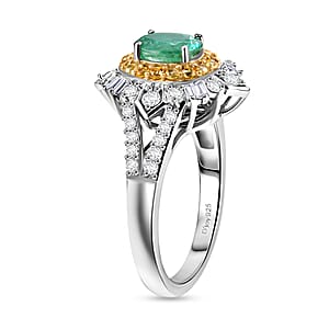 D'Joy Kagem Zambian Emerald and Multi Gemstone 1.70 ctw Starburst Halo Ring in Rhodium Over Sterling Silver (Size 9.0)