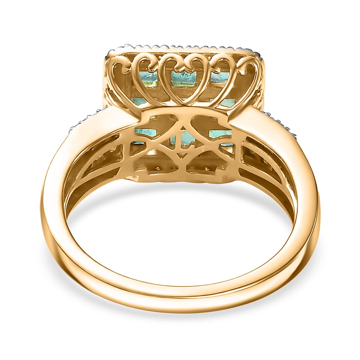 Premium Kagem Zambian Emerald and Luxuriant Lab Grown Diamond G-H SI 1.85 ctw Grid Mosaic Ring in 18K Vermeil Yellow Gold Over Sterling Silver (Size 6.0) image number 4