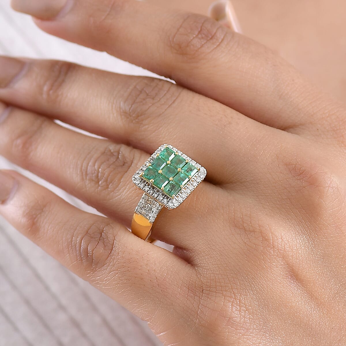 Premium Kagem Zambian Emerald and Luxuriant Lab Grown Diamond G-H SI 1.85 ctw Ring in 18K Vermeil Yellow Gold Over Sterling Silver image number 2