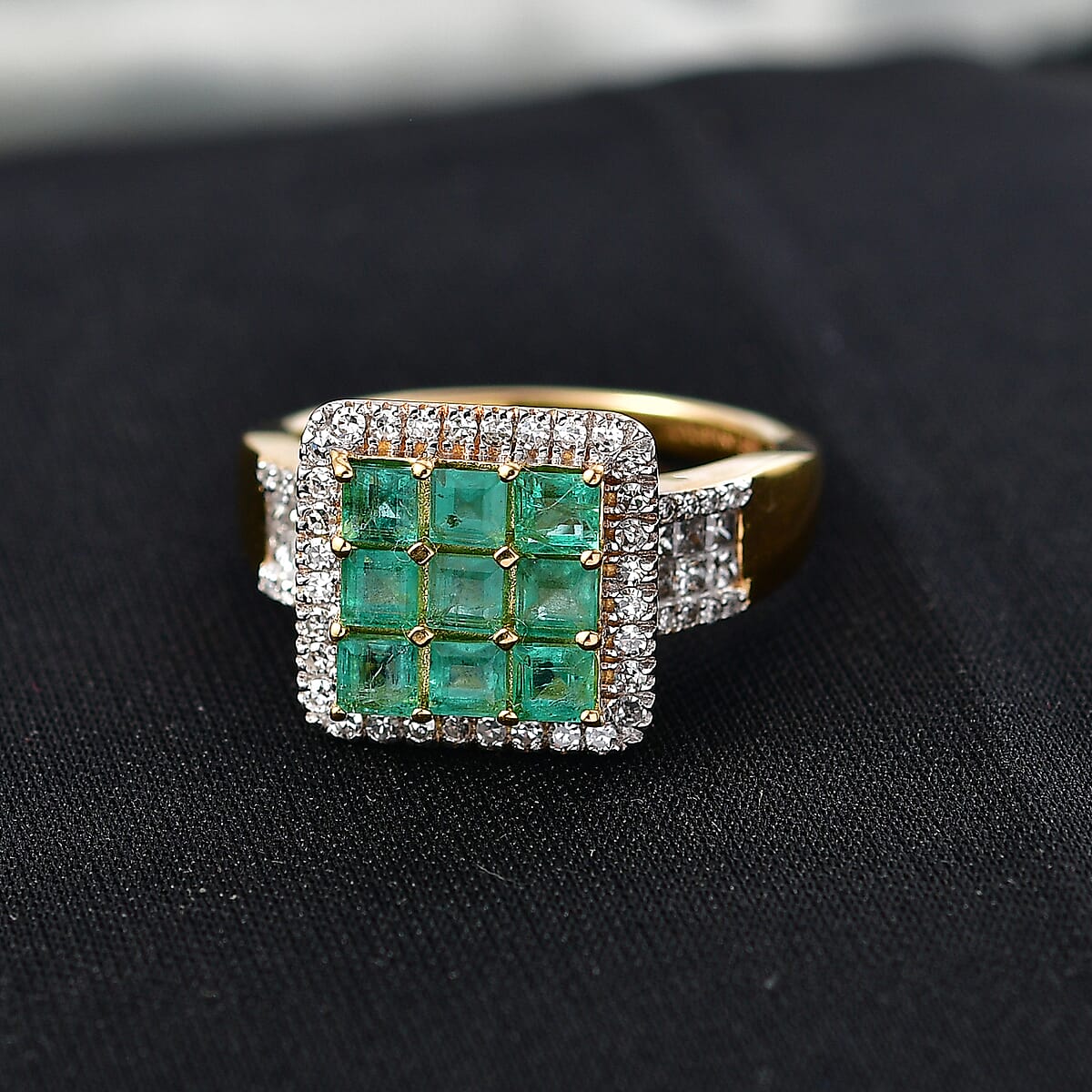 Premium Kagem Zambian Emerald and Luxuriant Lab Grown Diamond G-H SI 1.85 ctw Ring in 18K Vermeil Yellow Gold Over Sterling Silver (Size 8.0) image number 1